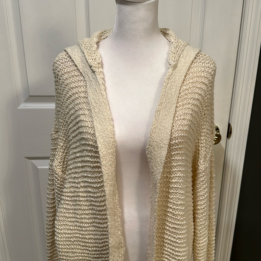 Aerie Hooded Knit Cream Cardigan
